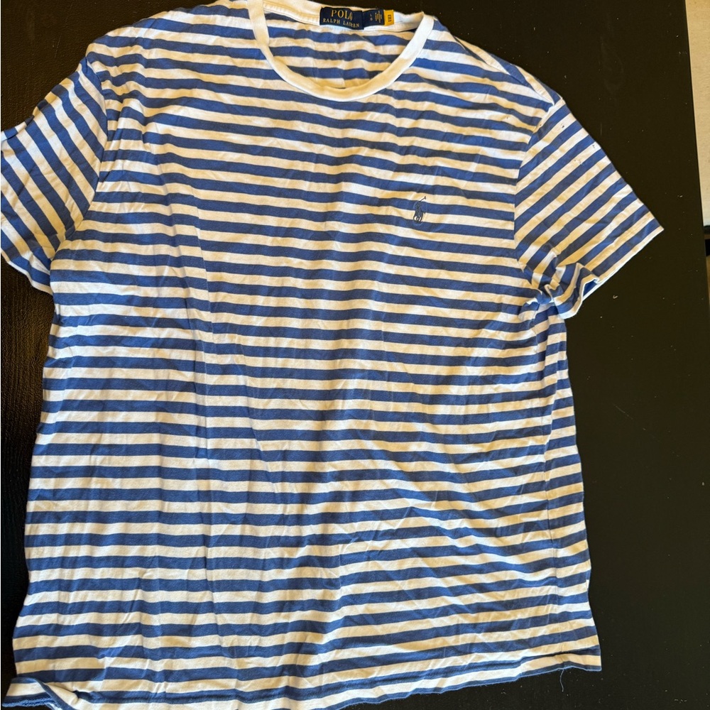Ralph Lauren Blue and White Striped Short Sleeve Tee